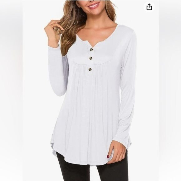 White Long Sleeve Top With Button Detail 3XL - Picture 7 of 9